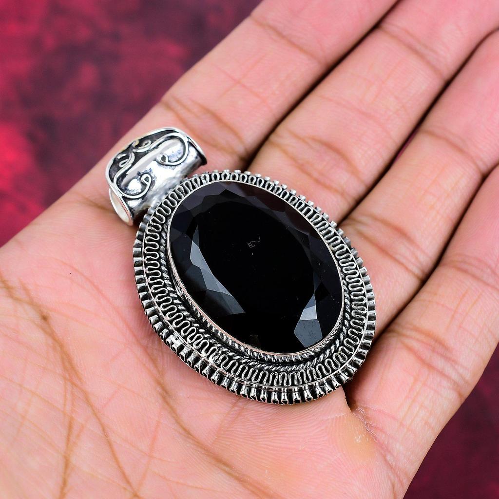 Black Spinel Pendant, 925 Solid Sterling Silver Pendant Handmade Gemstone Jewelry, Gifts For Wife Brand New Pendant