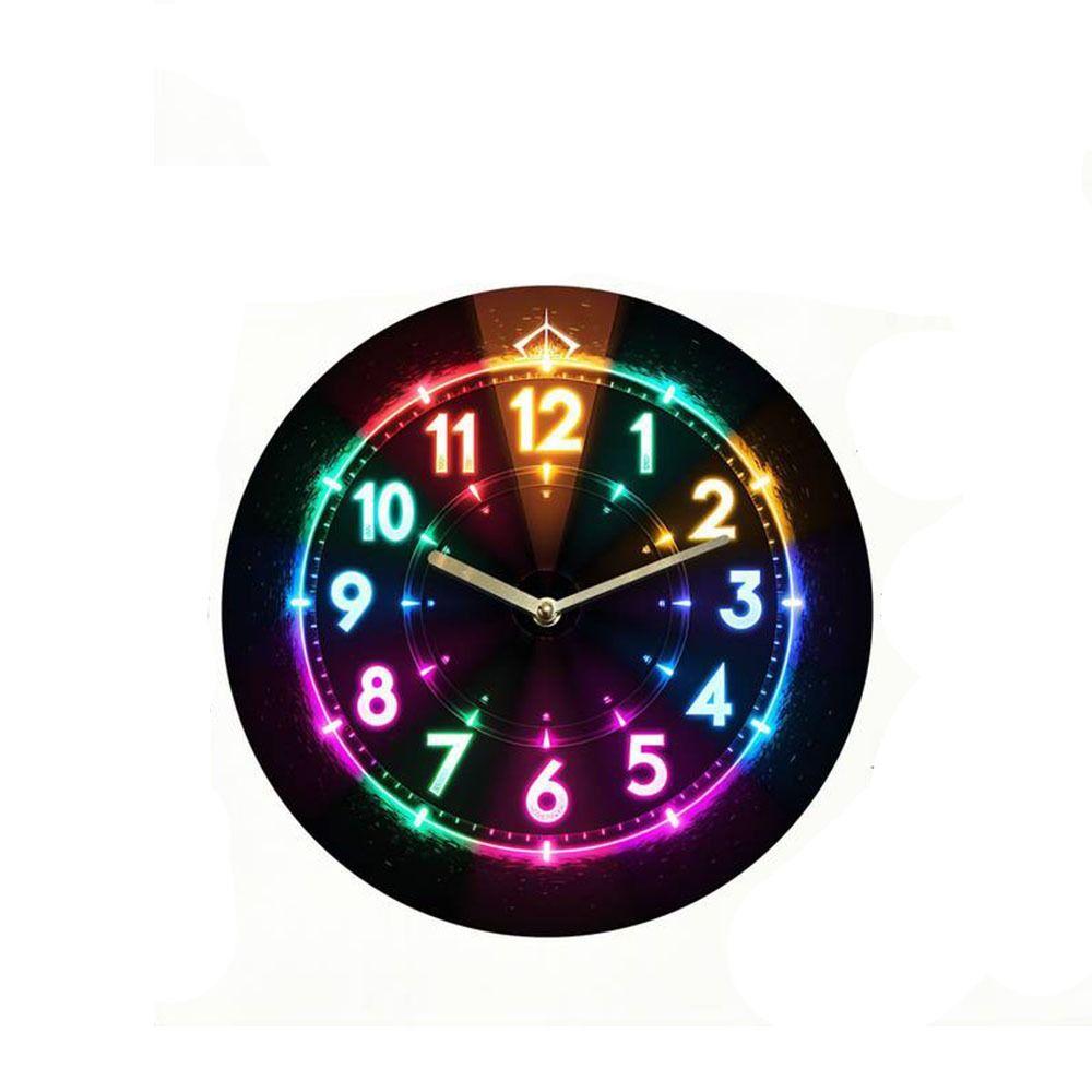 Round Wall Clock 2D Flat Electronic Color Clock Creative Wooden Alarm Clock Kids Learning
