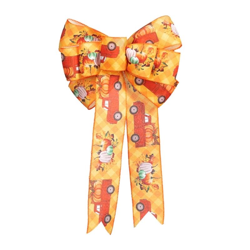 Thanksgiving Party Bow Decoration with Maple Leaf and Pumpkin Design DoubleLayer