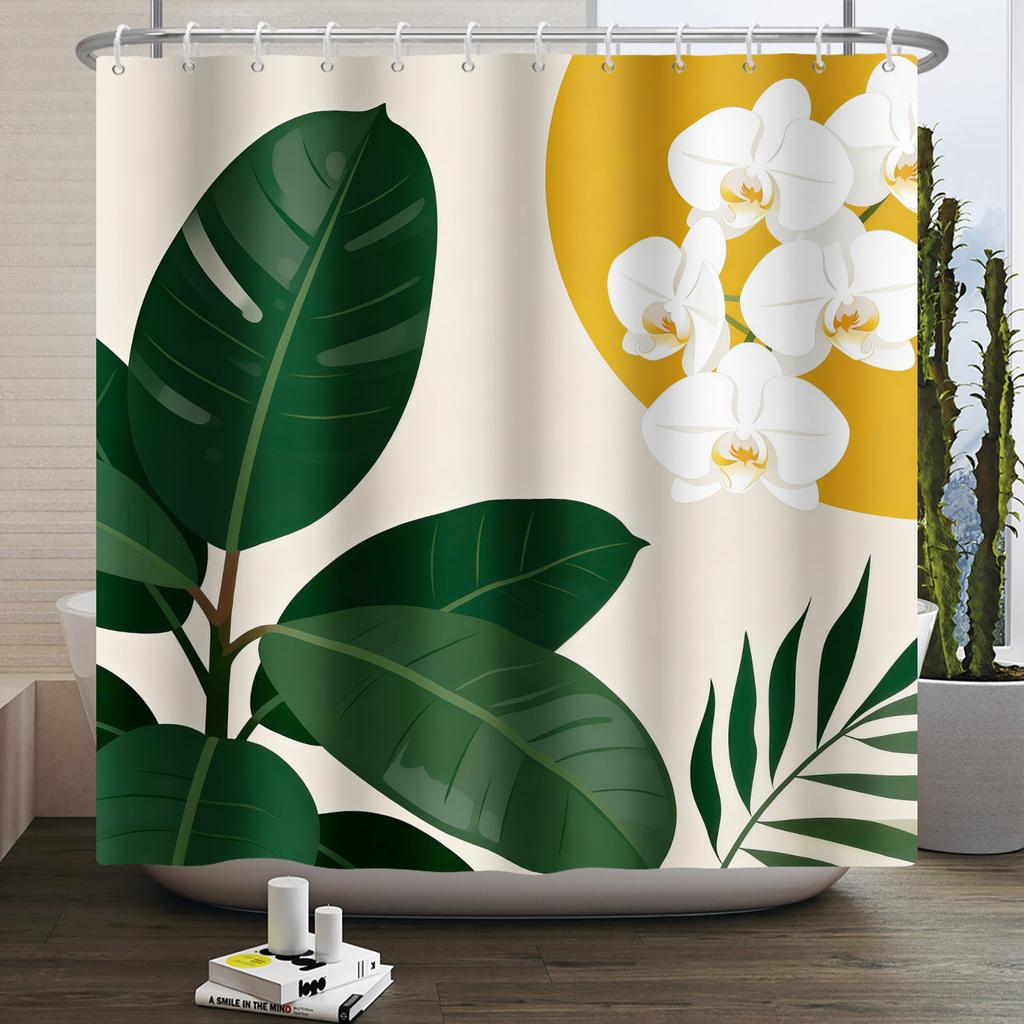 Nordic Style Tropical Leaves Shower Curtain Green Plant Art Waterproof Bath Curtains Polyester Fabric Decor Curtain with Hooks