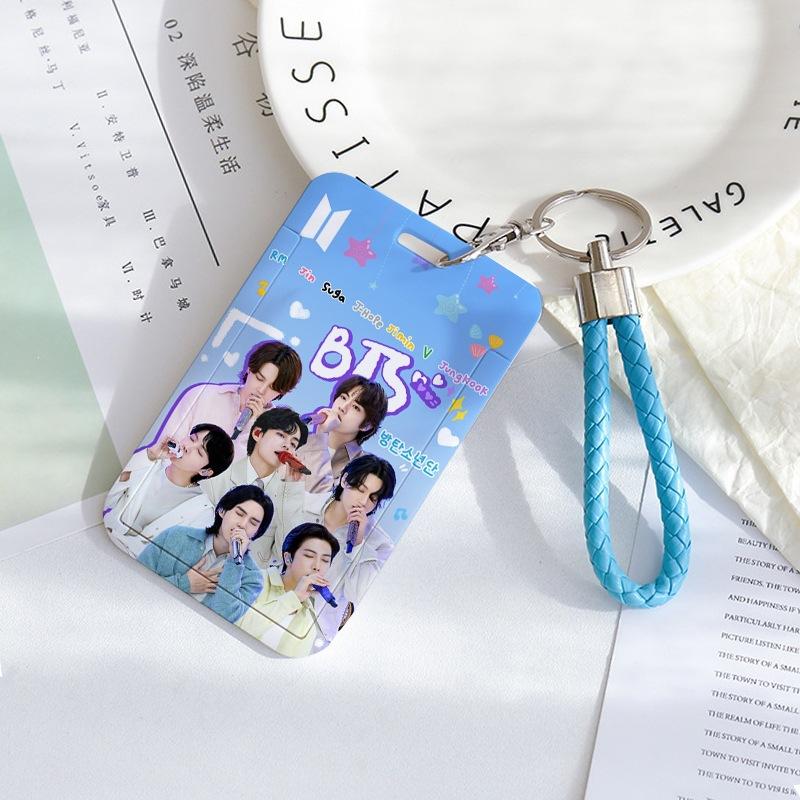BTS Sliding Photocard Holder, Protective ID Badge Card Case with Braided Keychain Strap, Student Campus Bus Meal Card Protector Merch for ARMY