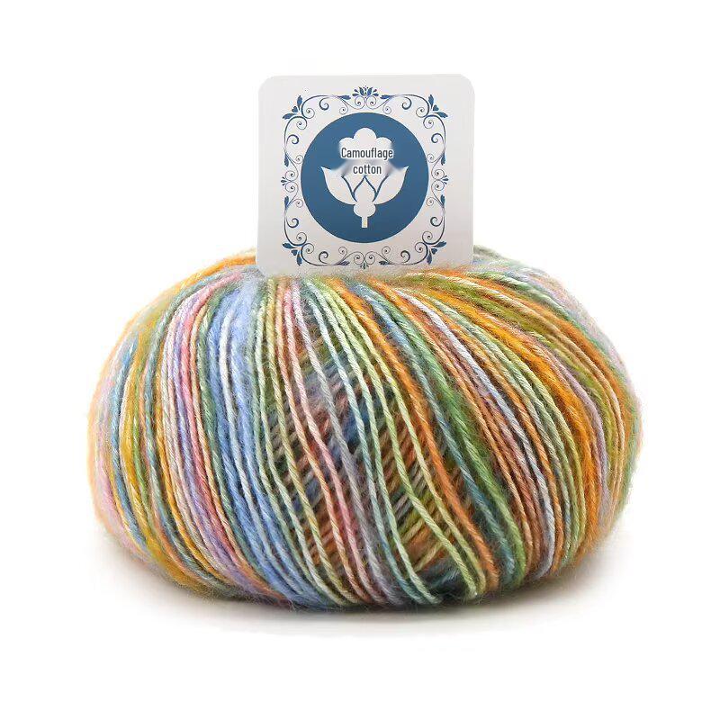 Fil de laine de coton mohair camouflage dégradé pour tricot à la main d'écharpes et de bonnets