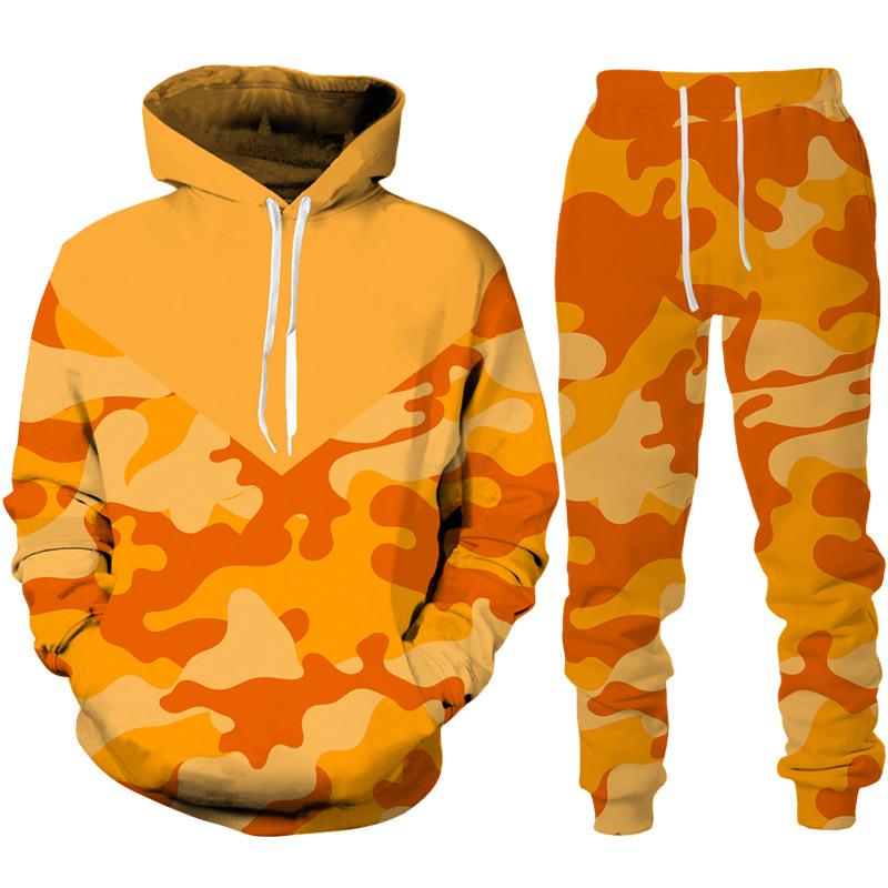 Nuovo Completo Tuta con Cappuccio e Pantaloni da Uomo Camouflage Stampa Felpe con Cappuccio Tute Sportive Casual Abbigliamento alla Moda da Uomo Set da 2pz