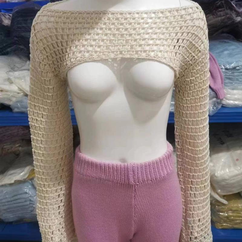 Women Y2k Crochet Knit Hollow Out Crop Top Long Flared Sleeve Shrug Sweater Mesh Cover Ups Cardigan Streetwear Pullover Women