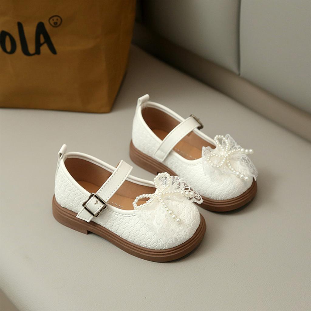 Girls Mary Jane Shoes Princess Style Lace Bowknot Decor Closed Toe Adjustable Strap Dress Shoes for Kids Casual Wear School