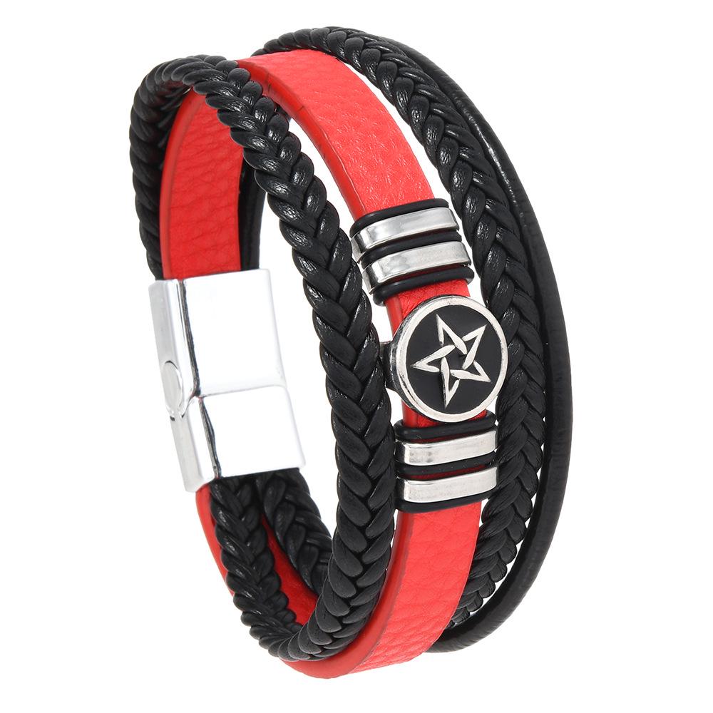 

Retro European-American Star Multi-Layer Woven Men s Bracelet червоний