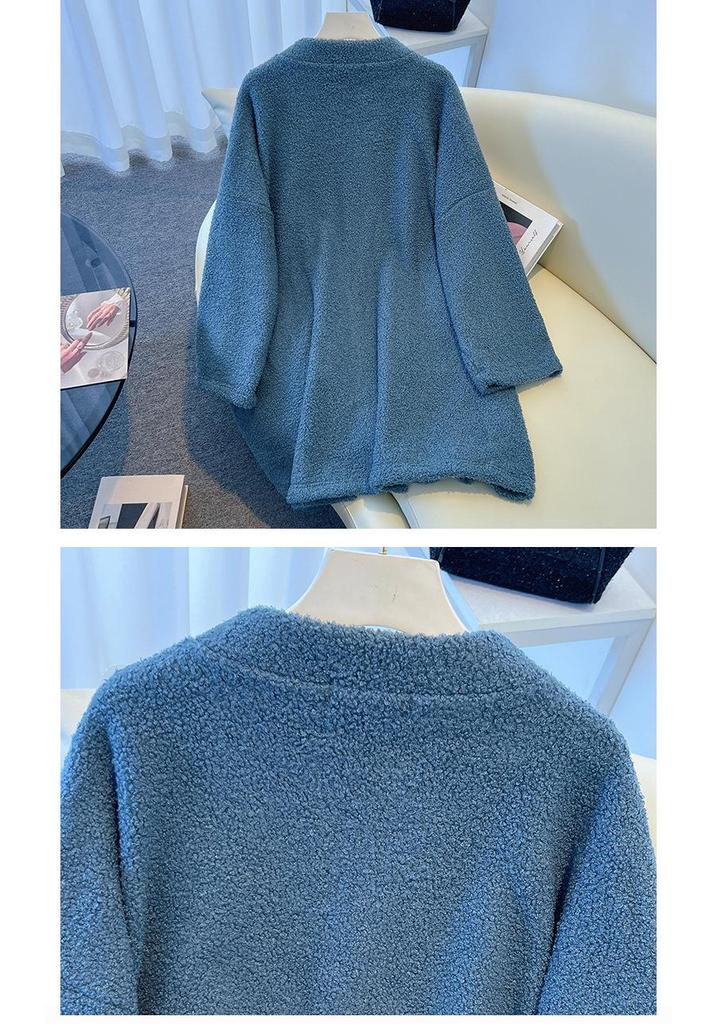 Autumn/Winter Plus Size Teddy Fleece Casual Cardigan Jacket, Mid-Length, Comfortable Fit for 300 Jin Fat MM