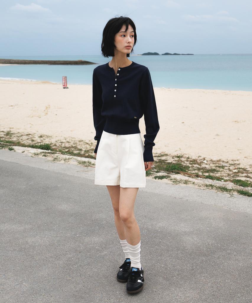 DEHEVE Summer Henley Neck Knit [Navy]