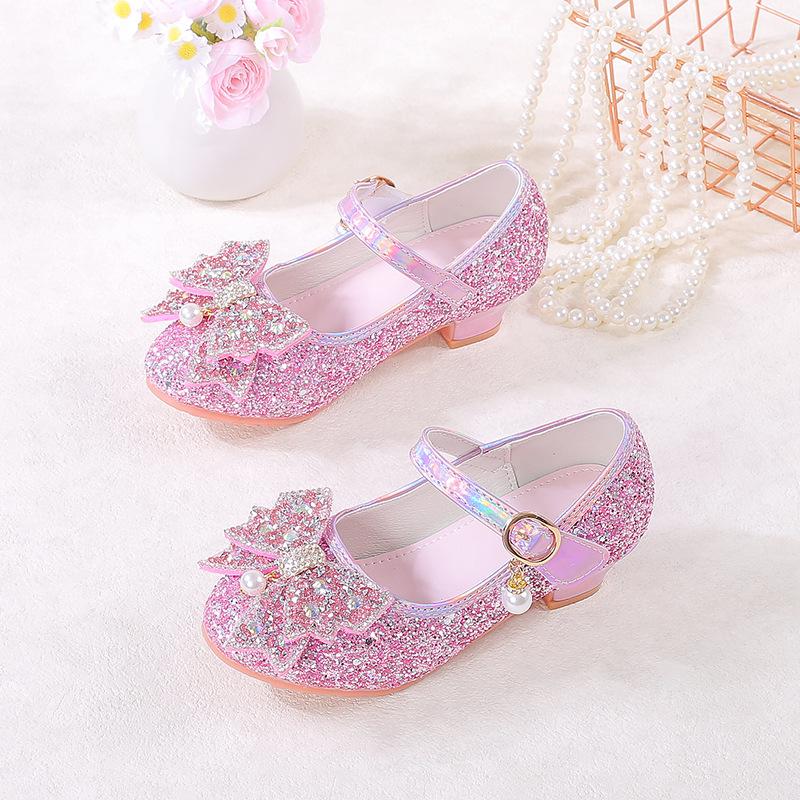 Mädchen Prinzessin High Heels 2026 Neue Frühjahrs- und Herbstkollektion Schleife Strass Steine Kleines Mädchen Auftritt Show Kleiderschuhe