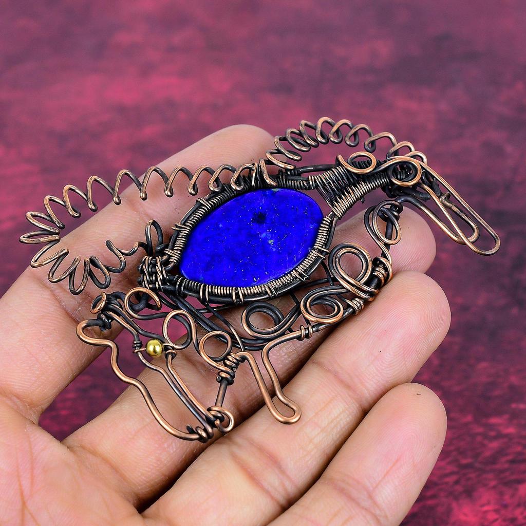 Lapis Lazuli Pendant Copper Wire Wrapped Rabbit Pendant Gemstone Handmade Jewelry