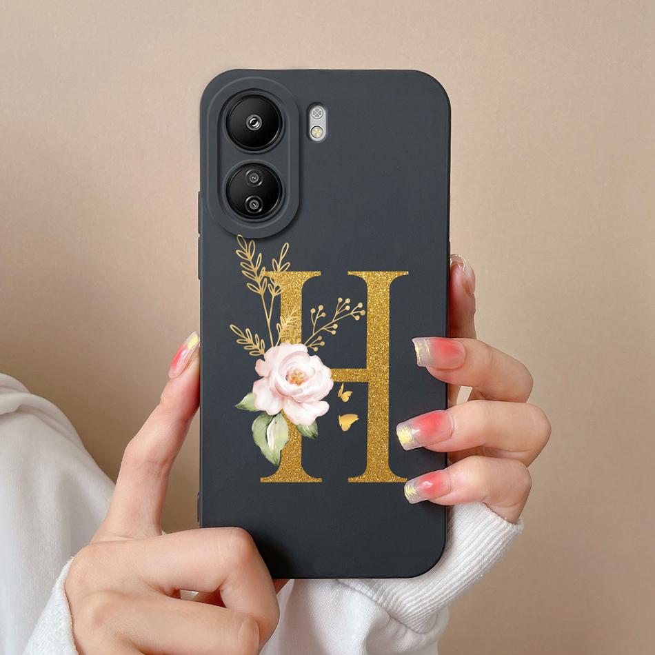 Simple Case For POCO C65 Elegant Rose Letter Phone Shell Soft High Quality Liquid Silicone Full Protection Anti Drop Back Covers