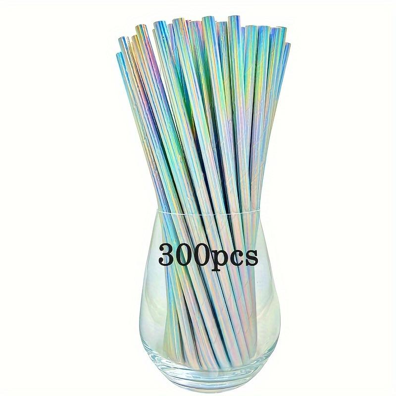 300/500pcs Gradient Color Straws, 0.23*7.75 Inches, Laser-coated Paper Disposable Straws, Paper Straws, Non-toxic and Odorless