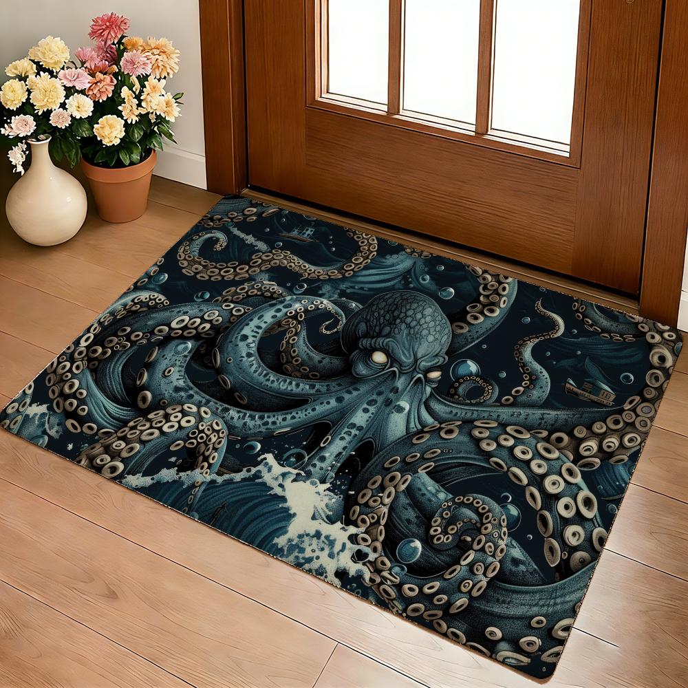 Mata Podłogowa z Ośmiornicą Morską Miękka Flanelowa Gruba Antypoślizgowa Mata do Wystroju Salonu Sypialni Kuchni Dywaniki