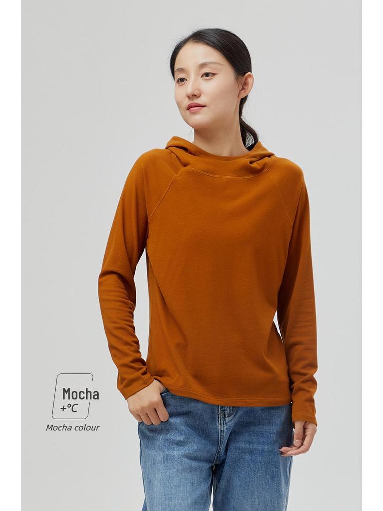 Women's Warm Ginger Velvet Hoodie: Versatile Spring/Autumn Solid Color Top