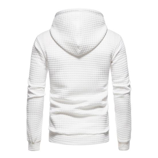 Long Sleeves Drawstring Pocket Waffle Fabric Men Sweatshirt Spring Autumn Plaid Quilting Solid Color Hoodie