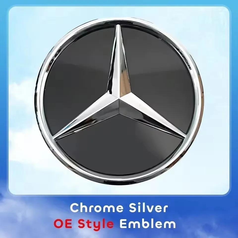 AAVV1 Car Front Grille Emblem Star Badge Lighting Logo Chrome Silver 3D Mirror For Mercedes Benz W205 C180 C200 C250 C300 C350 C400