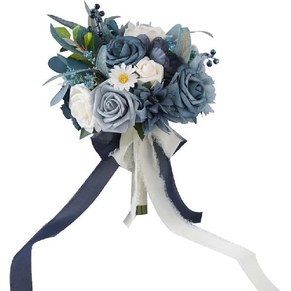 10 inch Water Drop Shape Bridal Bouquet Bridesmaid Bouquet Luxury Blue Roses Wedding French Rustic Vintage Wedding, Romantic Wedding Ceremony,