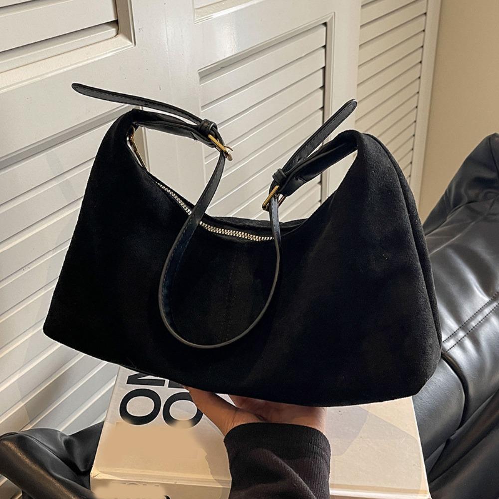 

Однотонная сумка-хобо, сумка-тоут, повседневная женская сумка через плечо, уличная одежда чёрный