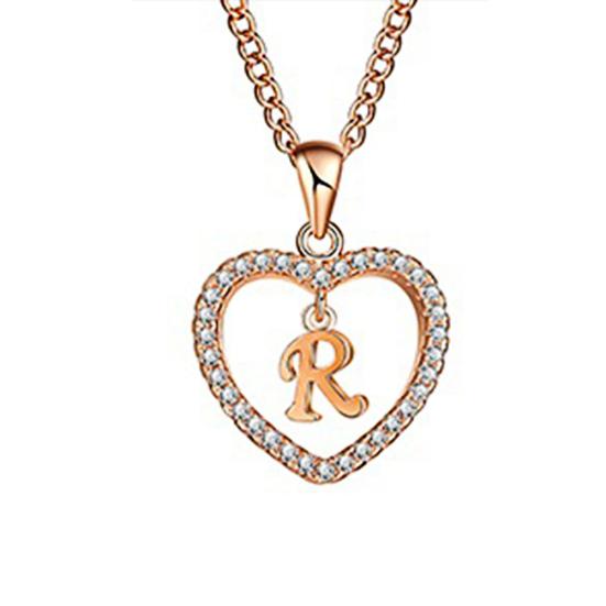 Concise Hollowed Heart Alphabet Unisex Necklace Jewelry Neck Chain Pendant Decor