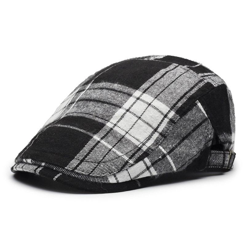 

Весенне-осенний дофаминовый клетчатый берет-утка с козырьком – Ретро кепка газетчика в литературном стиле с цветовыми блоками One Size Adjustable чёрный