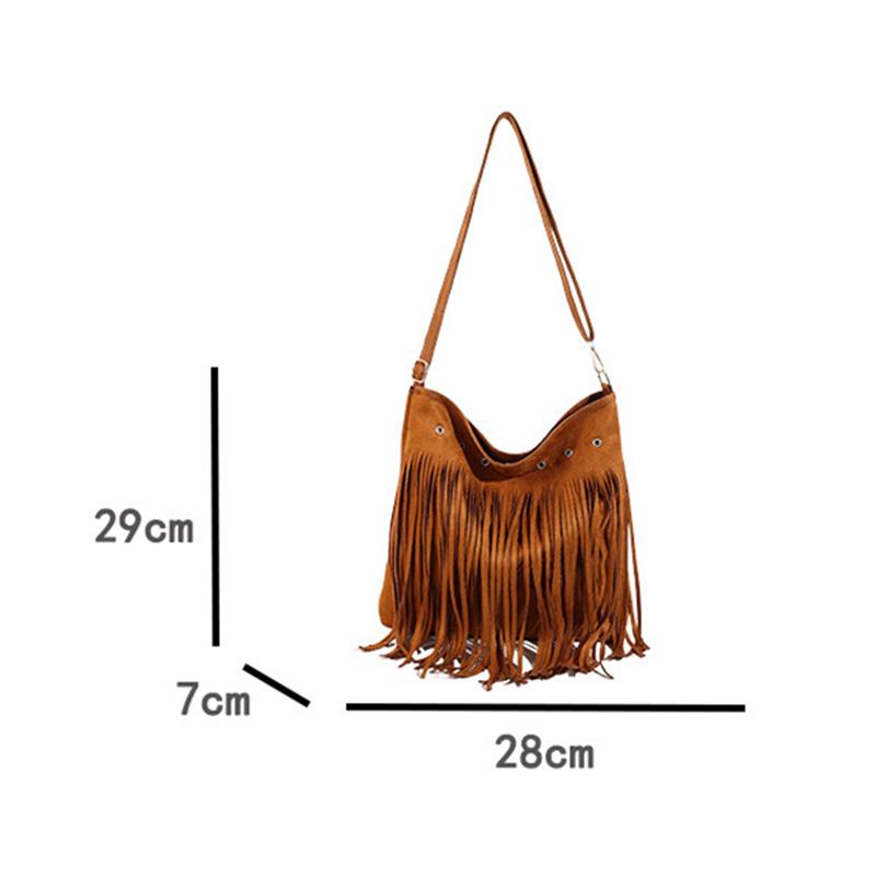 Yogodlns Boho Style Tassel Crossbody Bag Soft Frosted Tassel Straddle Bag Women Vintage Suede Shoulder Bag Casual Messenger Bag