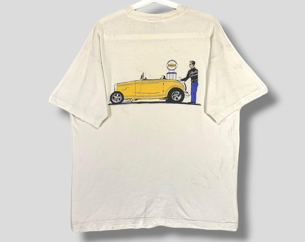 Vintage 90s Sunoco east gas station classic hot rod car T-Shirt collectible motorsport kustom kulture tee single stitch white XLarge