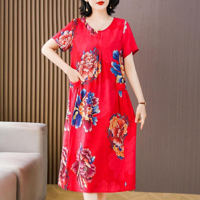 

Літня бавовняно-лляна сукня преміумкласу для жінок середнього та похилого віку: Вільний, Стрункий, Стиль середньої довжини до коліна 4XL