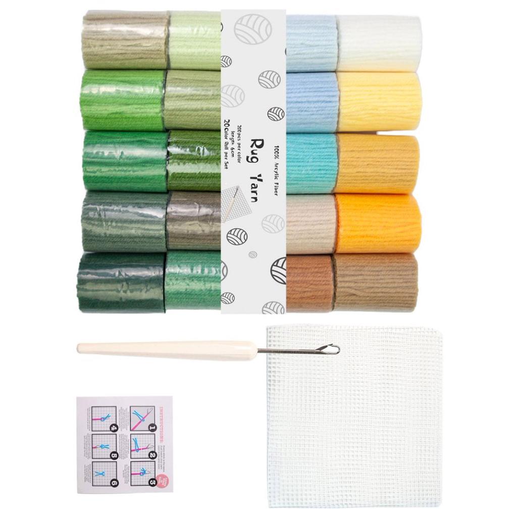 Carpet Embroidery Set With 20 Color Acrylic Yarn Hook Needle Mesh Fabric Beginner Rug Hooking Supplies For Art Craft