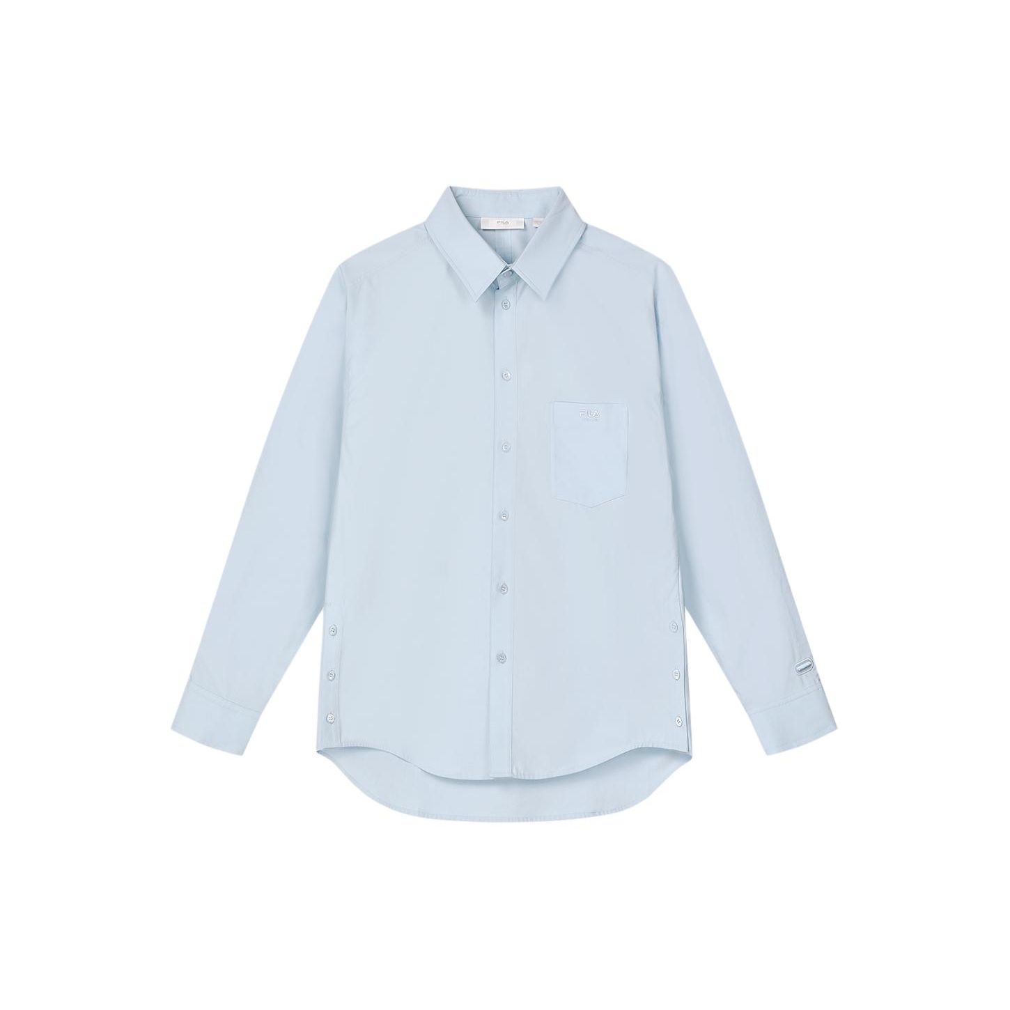 FILA Solid Woven Fashion Casual Shirt Long Sleeve Shirts Unisex Shirts Bian-Blue F11U415401F-BU M