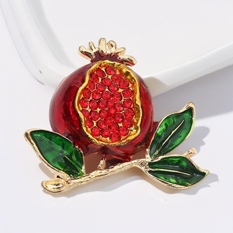 Elegant Enamel Pomegranate Brooch with Rhinestones, Stylish Unisex Pin, Perfect Gift for Friends & Daily Wear