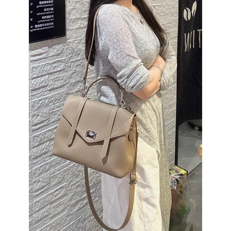 New cowhide leather tote bag small square bag high-end portable shoulder messenger bag women's bag
