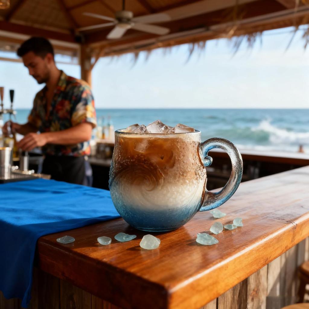 Sea Glass Wave Mug for Lovers Textured Sea Wave Design Oceanic Theme Drinking Cup Sea Glass Sunset Mug for Coffee Wine Ice Drink