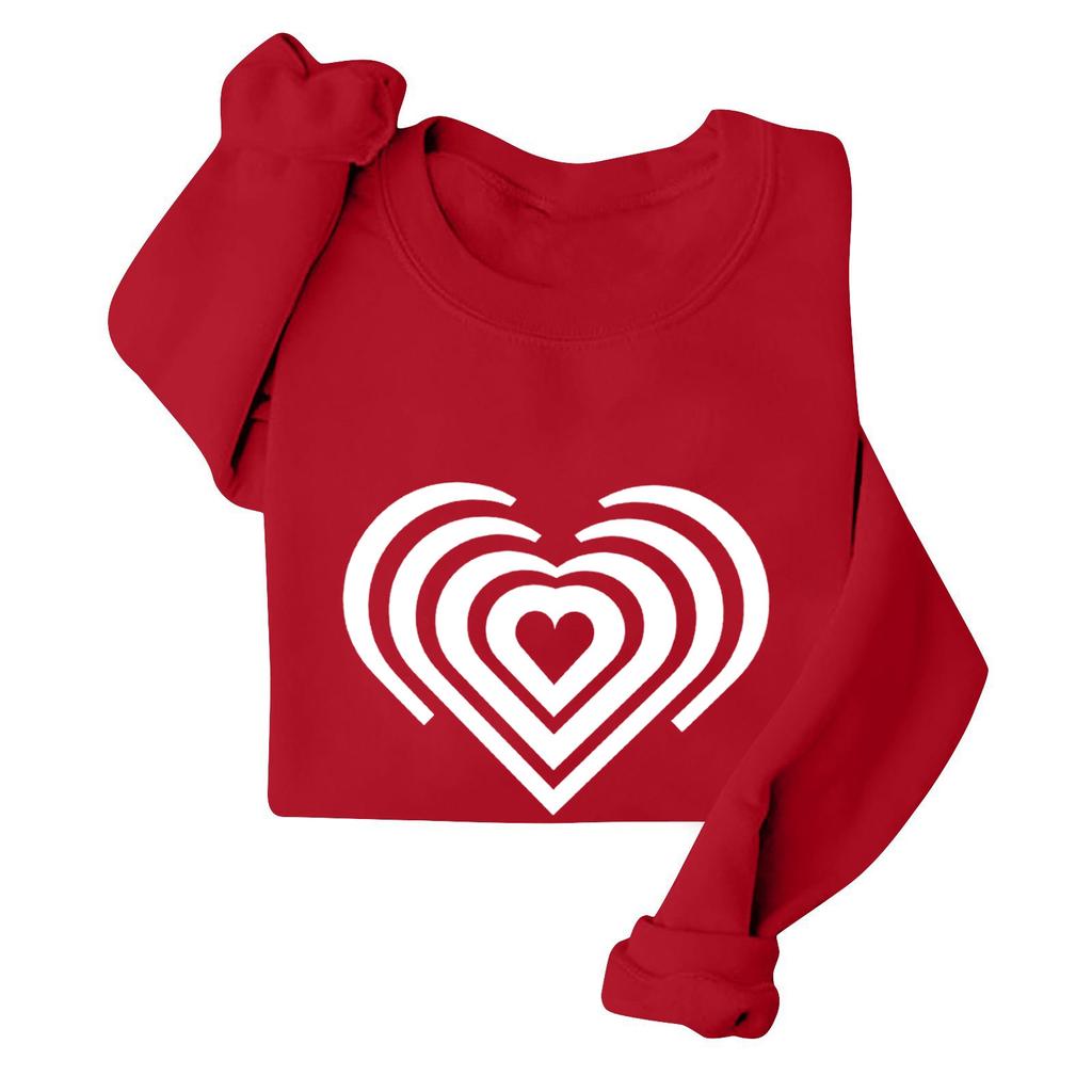 Sudadera informal a la moda para mujer, manga larga, estampado de corazón para San Valentín