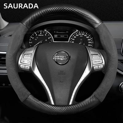 Suede Carbon Fiber Embossed Steering Wheel Cover 38CM for Nissan Qashqai Juke J10 J11 X-Trail T32 T31 Kicks Tida Pathfinder