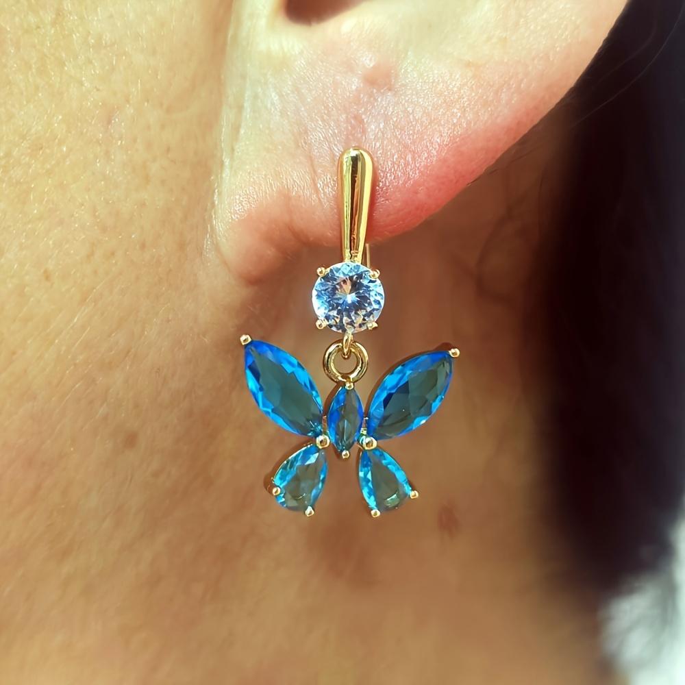 CDJAIME Blue Butterfly Shaped Dangle Earrings for Women New Fashion Golden Earring Wedding Party Jewelry Accessories