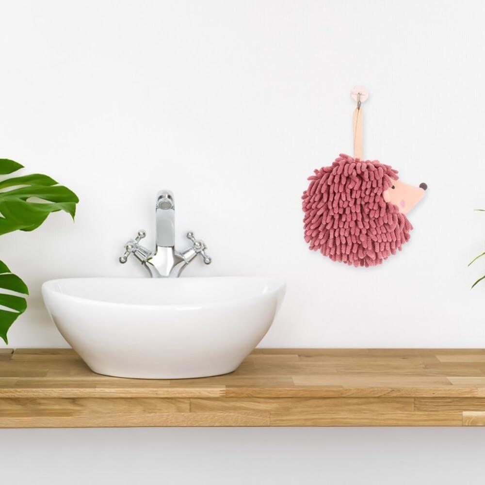 Chenille Fuzzy Ball Hand Towels Hedgehog Cartoon Towels Absorbent Funny Hanging Hand Drying Towel with Loop for Bathroom Kitchen