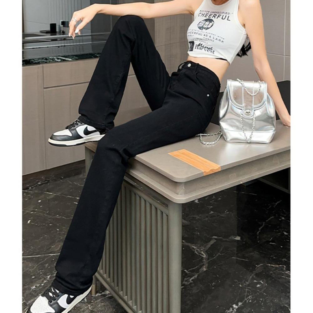 Commuter Versatile Straight Jeans Women's New Summer American Spice Girls High Waist Straight Slim-fit Floor Pants