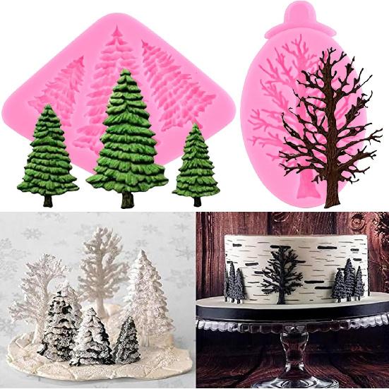 ZiXiang Christmas Tree Fondant Cake Silicone Mold For Xmas Birthday Party DIY Cake Decorating Cupcake Topper Polymer Clay Candy Chocolate Gum Paste