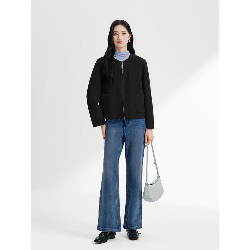 JUZUI Women's 100% Wool Round-Neck Short Coat