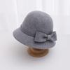 Autumn and winter hat women's bow wool basin hat dome retro british top hat outdoor bucket hat tide