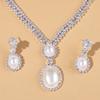 3PC Imitation Pearl Inlaid Rhinestone Women's Earrings Necklace Geometric Design Sense Wedding Party Holiday Gift