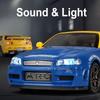 1:32 Gtr R34 R35 Spielzeug-Modellautos aus Metallguss, Miniaturfahrzeuge mit 4 Türen zum Öffnen, Sound, Licht und Rückziehmechanismus, ideales Geschenk für Kinder
