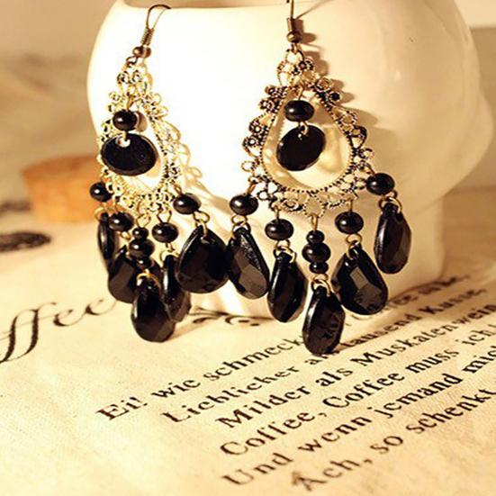 1 Pair Hoop Earrings Exquisite Bright Hollow Pendant Water Drop Beads Earrings for Daily Life