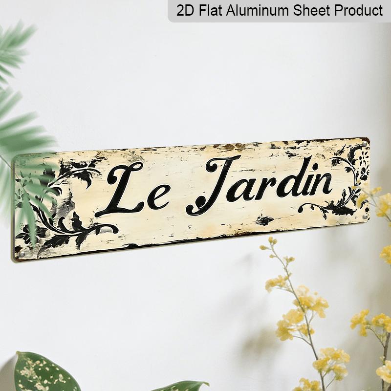 2D Flat, 2D Flat - [Home Rest] Rusty "Le Jardin" Alumium Decorative Sign - 3.94 X 15.74inch | Vintage Farmhouse Decor with Floral Pattern | Durable