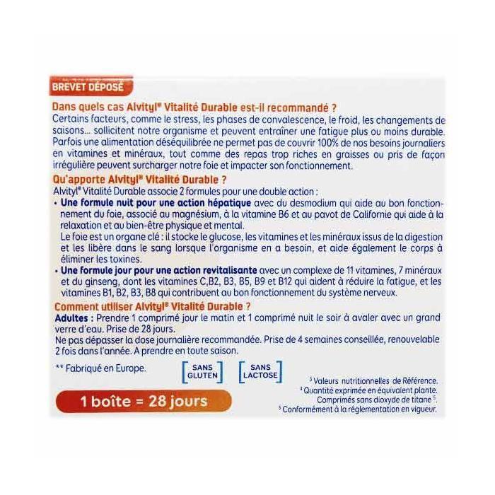Alvityl Vitalité Durable 56 Comprimés - Complément alimentaire pour la vitalité et le bien-être à long terme