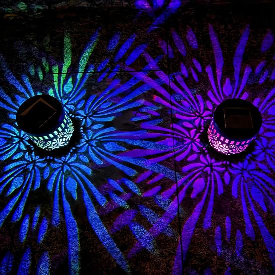 Solar Lights Outdoor Decorative Solar Powered Garden Lights with Intelligent Sensor Waterproof Metal Hollow Pattern Deck Step Wall Lights