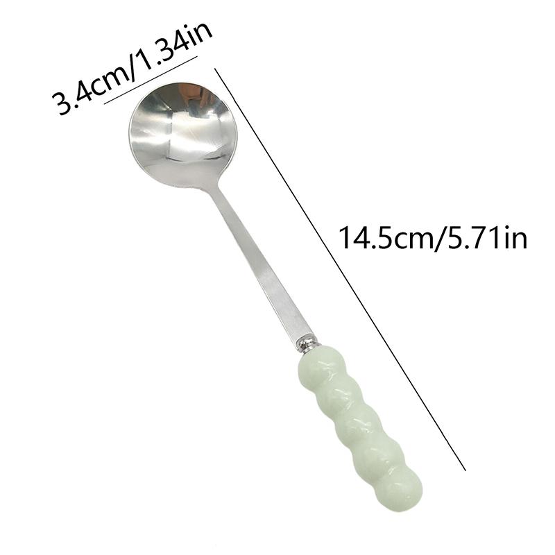 

Нержавеющая сталь круглая десертная ложка легкая роскошная перламутровая керамическая ручка ложка для размешивания кофе для бара кухонные гаджеты для ужина зелёный