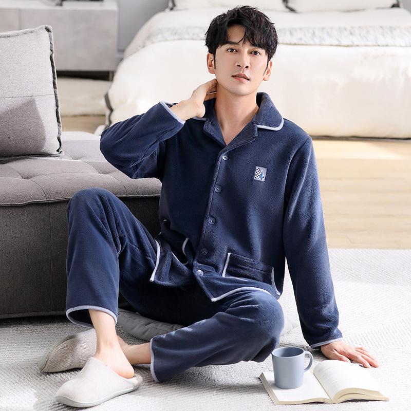 Antistatic Pajamas Men'S Autumn And Winter Coral Fleece Fleece Thickened Flannel Men'S Large Size Winter Thermal Loungewear