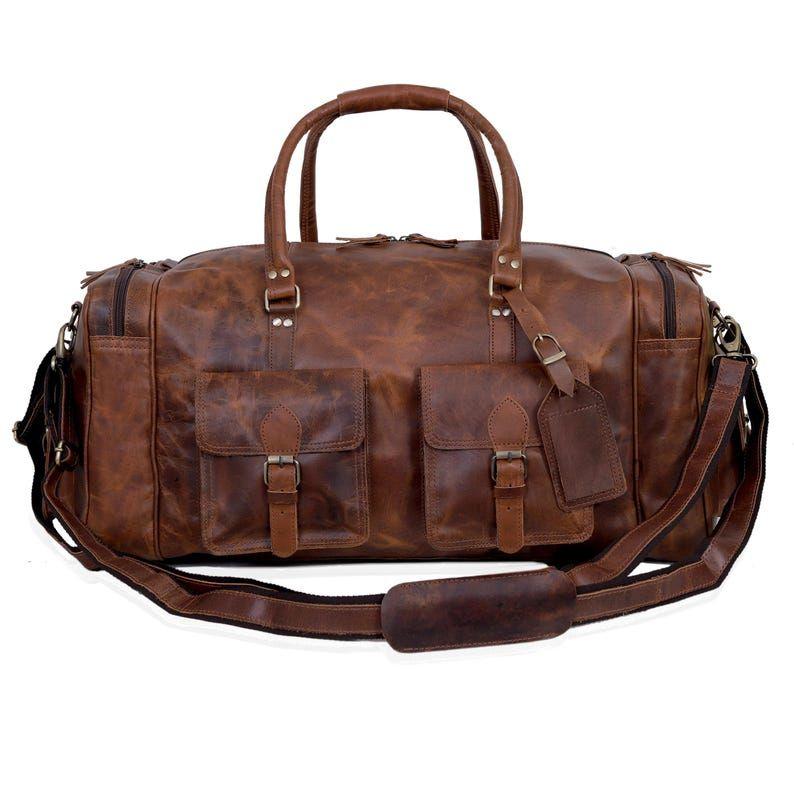 Handmade Top Grain Leather Duffel Bag:  Weekender Travel Holdall