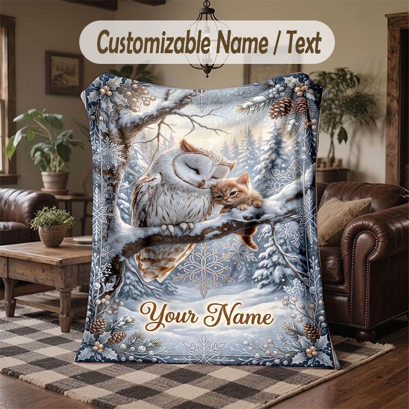 Winter Snow Theme Throw Blanket Custom Name Text Personalized Blanket Soft Cozy Blanket for Home Sofa Bed